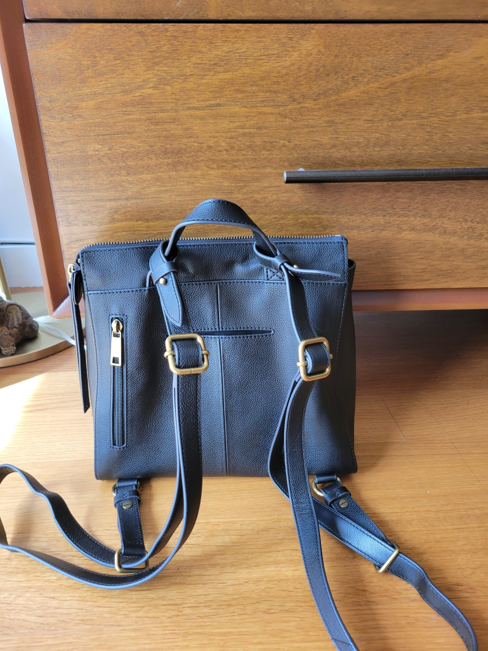 Fossil Black Leather Backpack with Gold Accent - Picture 6 of 7